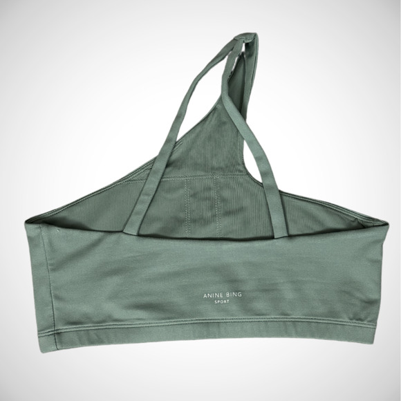 ANINE BING SPORT Jules Sports Bra Asymmetrical Design Artichoke Green size Small - Picture 11 of 11